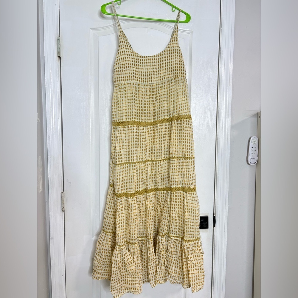 Free People Midnight Dance Maxi Dress Tiered Sleeveless Peasant Pullover S Tan - Picture 2 of 6